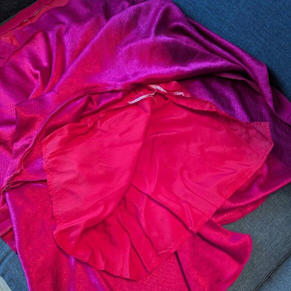 Vintage Fuchsia Midi Skirt | Asymmetric Flutter Hem | Statement Piece - Picture 4 of 9